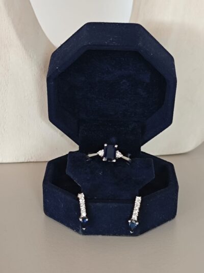 Komplet białe złoto z szafirami